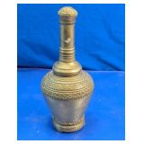 Ornate Asian Brass Decorative Bottle Vase w/Lid