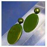Green Deco Bakelite Dangle Earrings