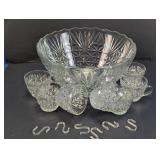 Glass Punch Bowl Set with Cups and Hooks