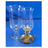 Brass Candle Holder and Glass Hurricane Vases