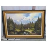 Framed Mountain Landscape Oil Painting Signed Dale