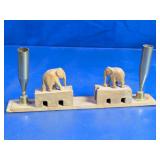 Vtg Carved Wooden Elephant Desk Set