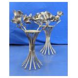 Art Nouveau Metal Floral Candle Holders Duo