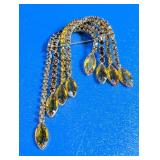 Vtg Topaz Cascading Teardrop Brooch