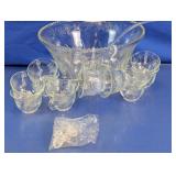 Vintage Glass Punch Bowl & Cups Set