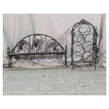 Wrought Iron Wine Rack and Grape Motif Wall Shelf