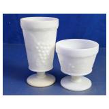 Milk Glass Grape Pattern Goblet & Compote Set