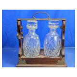 Cut Glass Decanter Set in Wooden Carrier