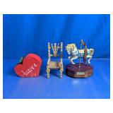 Assorted Carousel Horse and Wood Decor Items