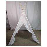 White Kids Teepee Play Tent with Wooden Poles