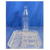 Clear Glass Milk Bottle and Divided Relish Tray