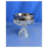 Silver Rim Pedestal Glass Compote Bowl