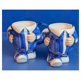 1978 Enesco Run for Your Life Ceramic Mugs Duo