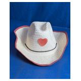 Kids Straw Cowboy Hat w/Pink Heart Accent