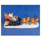 Vintage Plaster Santa in Sleigh w/Reindeer