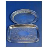 Silver Tone Engraved Serving Tray Lot