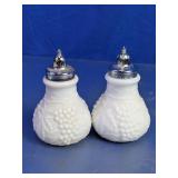 Milk Glass Grape Pattern Salt & Pepper Shakers