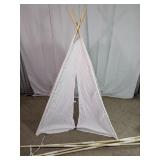 White Kids Teepee Play Tent with Wooden Poles