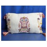 Embroidered Owl Decorative Lumbar Pillow