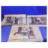 Vintage Egyptian Papyrus Paintings Trio