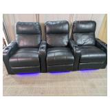 Black Leather 3-Seat Power Theater Recliner
