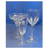 Vintage Assorted Clear Glass Stemware Trio