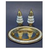 Vintage Brass & Mother of Pearl Condiment Set