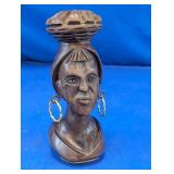 Hand-Carved Wooden African Bust Figurine