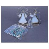 Stained Glass Angel Figurines & Bulb Lot