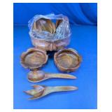 Carved Wood Salad Bowl Serving Set