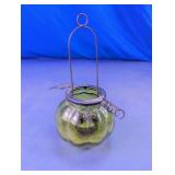 Green Glass Pumpkin Hanging Votive Holder