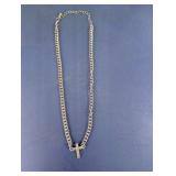 Silver Tone Rhinestone Cross Curb Chain Necklace