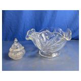 Clear Glass Candy Dish and Footed Bowl Set