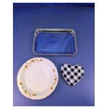 Assorted Metal Serving Tray & Glass Dishes
