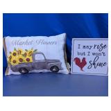 Farmhouse Accent Pillow & Rooster Wall Sign Set