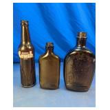 Vintage Amber Glass Bottles Trio