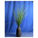 Black Hammered Vase with Faux Green Grass