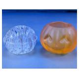 Vintage Glass Jack-O-Lantern & Flower Frog Lot