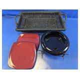Corelle Hearthstone Plates, Bowl and Wicker Tray