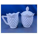 Milk Glass Hobnail Creamer & Sugar Bowl Set