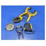 Assorted Tape Measures, Clamps & Chalk Line Lot