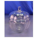 Clear Glass Pumpkin Shaped Covered Candy Dish