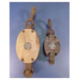 Wooden Farm Pulley Block Pair