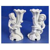 Victorian Style Bisque Porcelain Cornucopia Vases