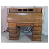 Vintage Wood Roll Top Desk w/ Built-In Light