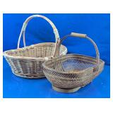 Vintage Woven Bamboo & Wicker Baskets Duo