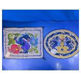 Vtg. Embroidered Mythical Griffin Pillow Tops Duo