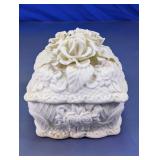 White Floral Glass Jewelry Box with Removable Lid