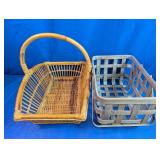 Vintage Woven Wood & Bamboo Basket Duo
