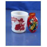 Hopalong Cassidy Milk Glass Mug and Tin Clip